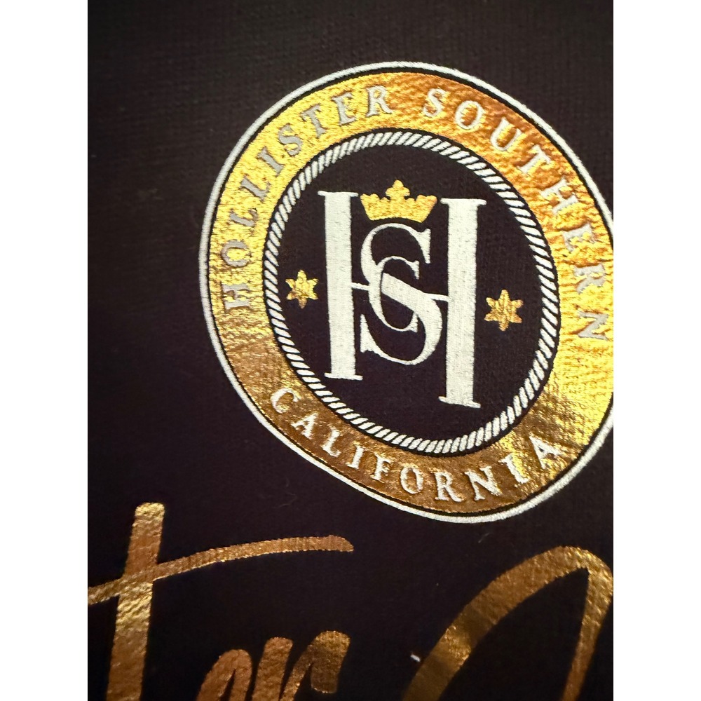 Hollister California Large Black Gold Foil Logo Pullover Hoodie Sweatshirt - Picture 4 of 6